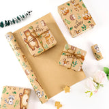 Baby Shower Kraft Wrapping Paper Roll - 1 Roll 17” X 33 Ft Baby Shower Wrapping Paper Roll Kids Baby Birthday Gift Wrap Roll Wrapping Paper Woodland Animals Design Bday Party Favor