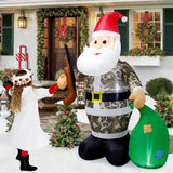 6Ft Camo Suit Santa Claus Christmas Inflatable Decorations Outdoor Blow Up Lighting Decorations Inflatable Santa Garden/