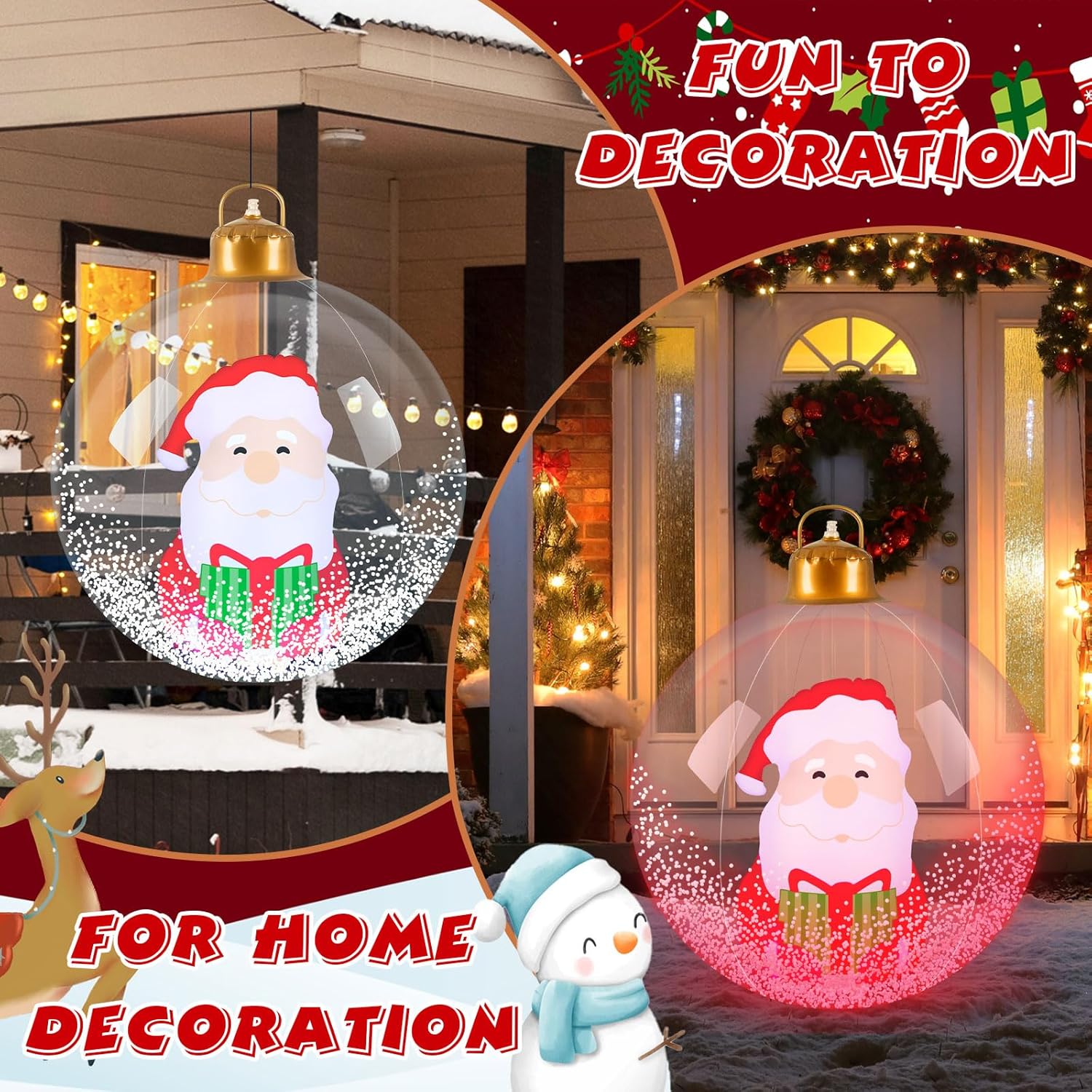 24 Inch Light Up Giant Christmas Ball Santa Claus Outdoor Inflatables With Led Light Pvc Decorated Ball Xmas Blow Up Bal