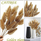 Artificial Gold Plants Plastic Fake Grass Faux Shrubs Simulation Bushes Home Indoor Outdoor Garden Leaves Wedding Festival Decoration Hall Table Planter Filler Pine Cones Golden - 3 Pack