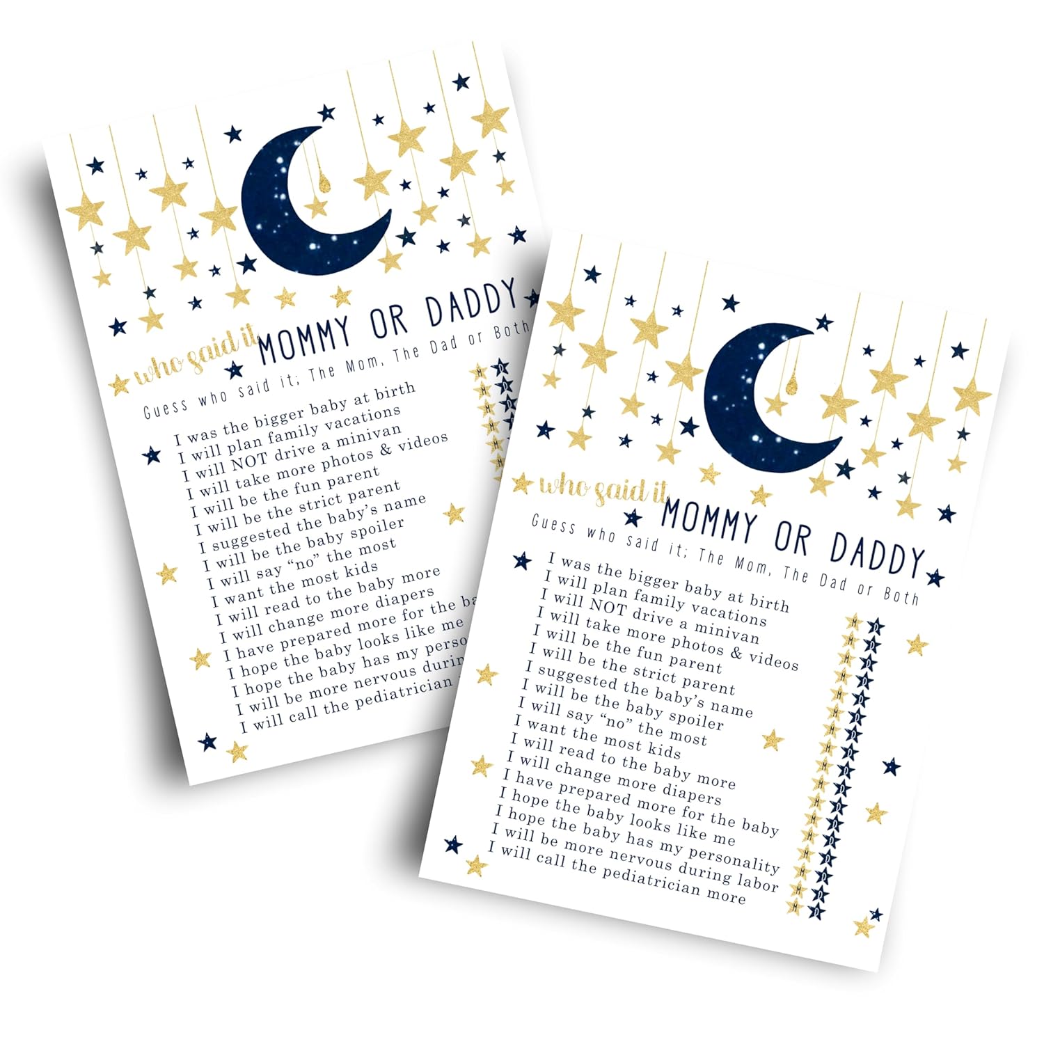 Twinkle Little Star Baby Shower Games For Boys - 25 Guess Who Mommy Or Daddy Game Cards - Fun Guessing Activities For Guests - Gender Neutral Star And Moon Theme