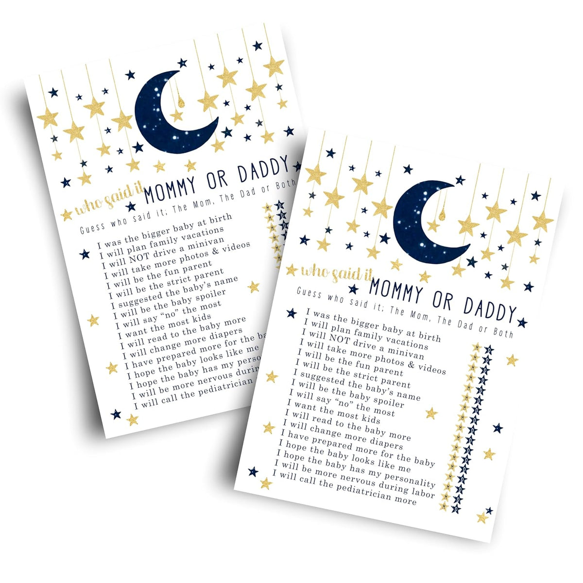 Twinkle Little Star Baby Shower Games For Boys - 25 Guess Who Mommy Or Daddy Game Cards - Fun Guessing Activities For Guests - Gender Neutral Star And Moon Theme