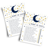 Twinkle Little Star Baby Shower Games For Boys - 25 Guess Who Mommy Or Daddy Game Cards - Fun Guessing Activities For Guests - Gender Neutral Star And Moon Theme