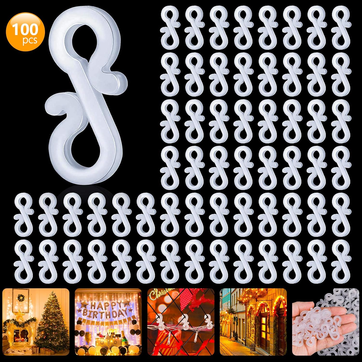 100 Pcs Mini Plastic Gutter Hanging Hooks For Outdoor Christmas Lights, S Clips For Party, Birthday, Wedding Decoration(A)