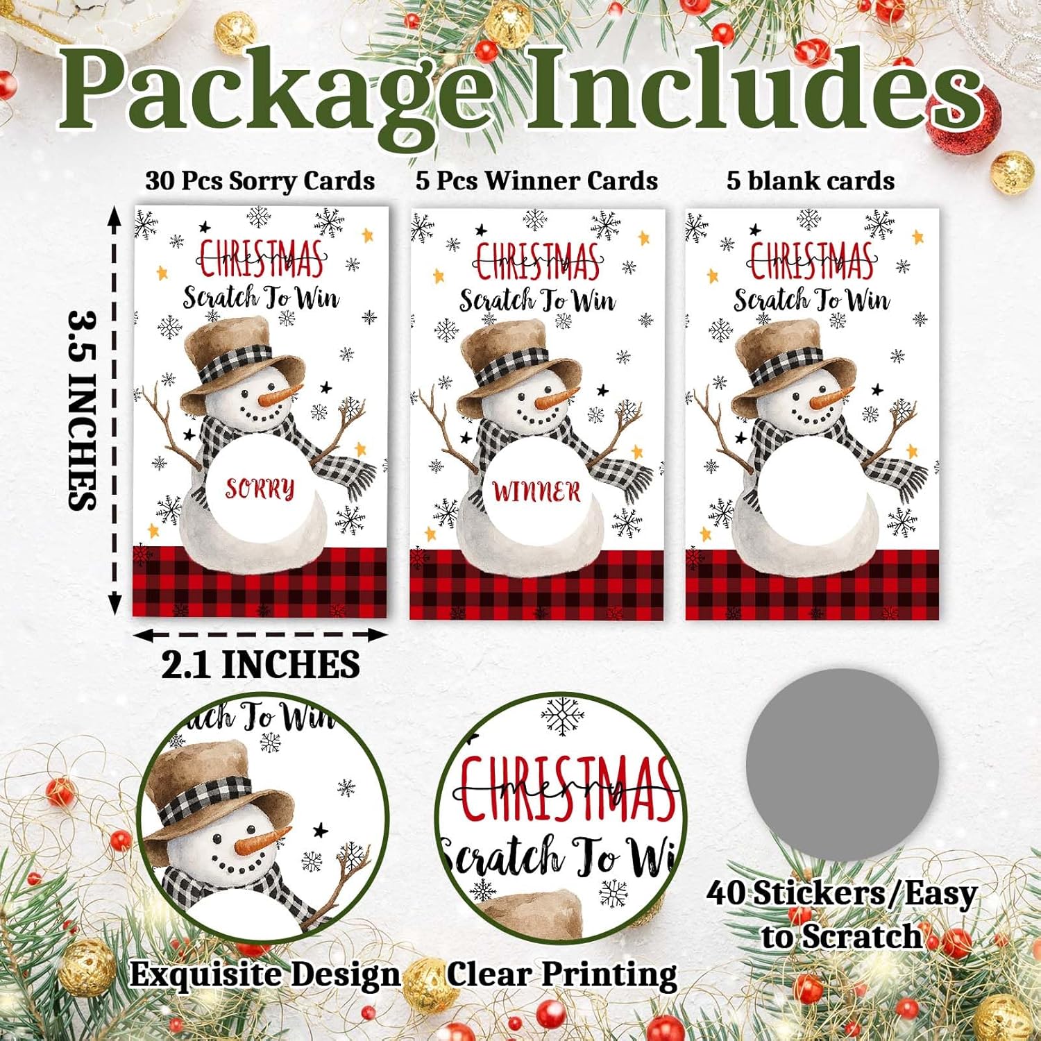 40 Pieces Christmas Party Scratch Off Cards, Plaid Scarf Snowman Christmas Raffle Tickets, Xmas Holiday Party Activities For Adults Game Prizes -A02