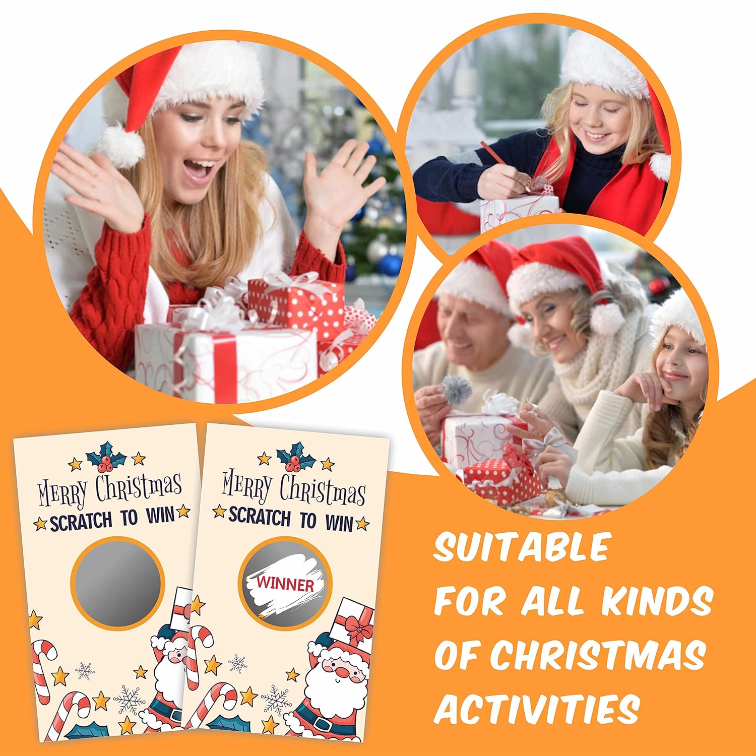 Christmas Scratch Off Game Cards, Christmas Party Game Cards, Festive Holiday Raffle Ticket For Prizes Adults Groups, Christmas Countdown Activities - 40 Pack(Ggk-003)
