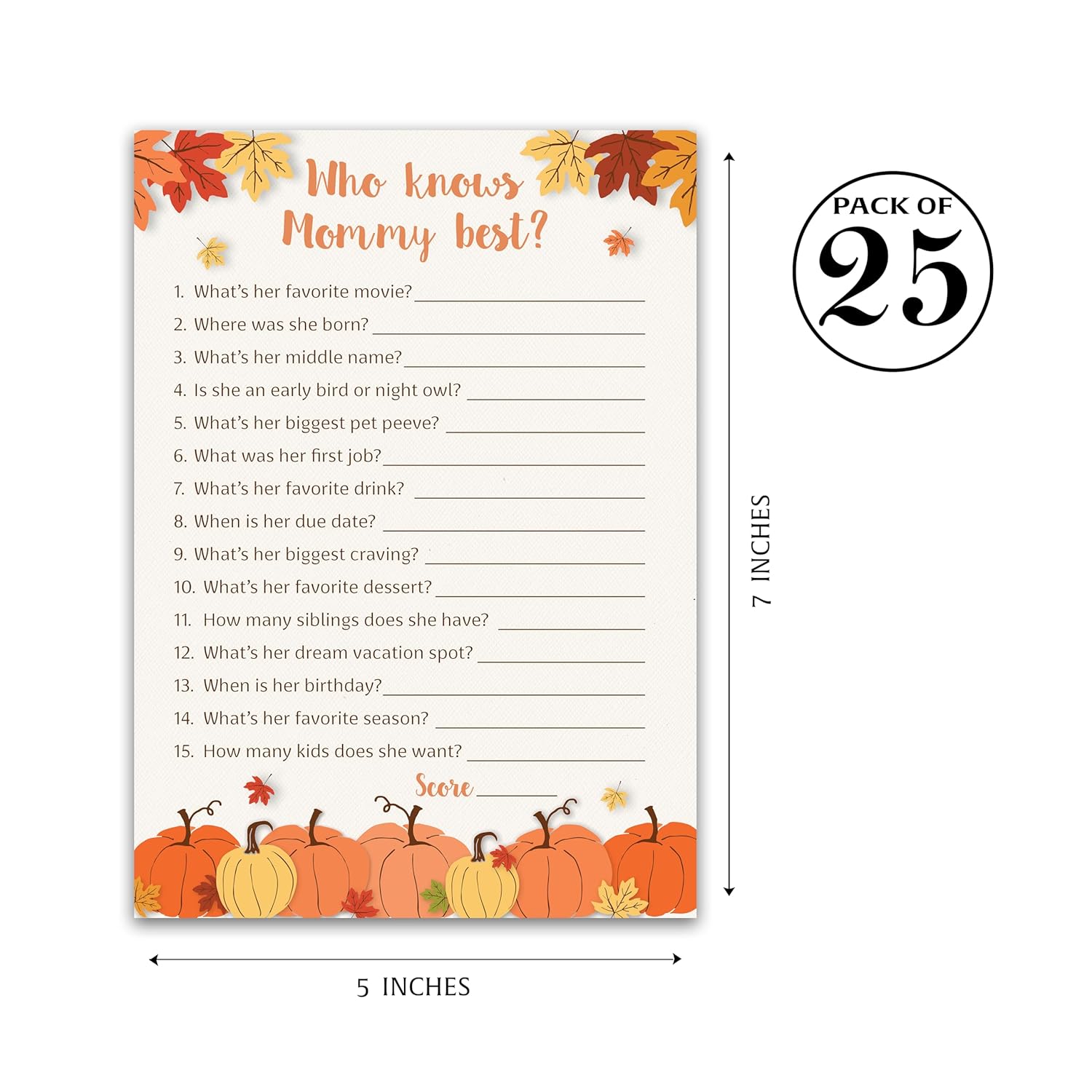 Pumpkins Baby Shower Games - Who Knows Mommy Best - Pack Of 25 - Gender Neutral Baby Shower Game Couples Coed Reveal Fun Guessing Game Mom To-Be Little Pumpkin Fall Halloween Theme Activity G330-Wkm