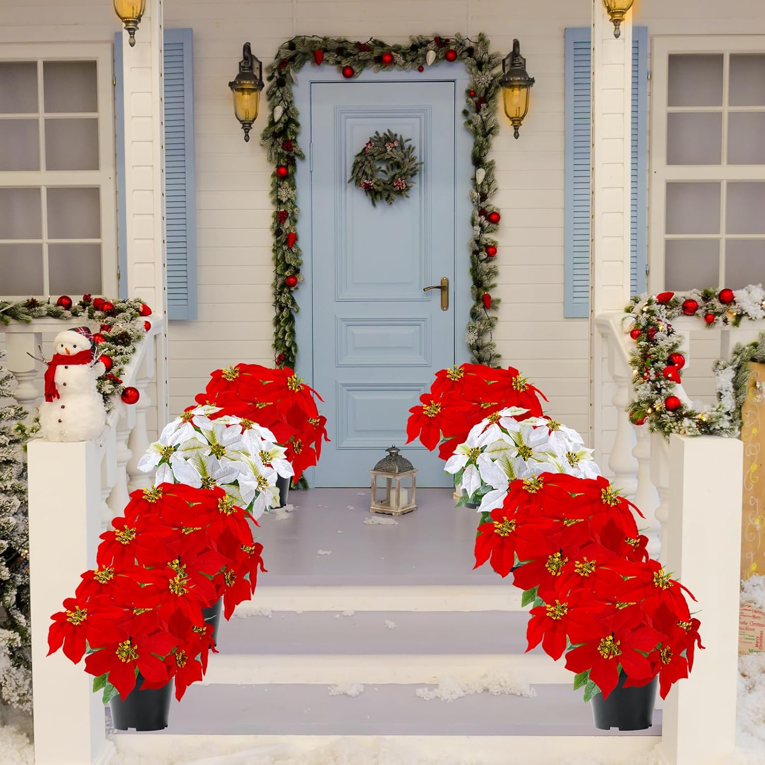 Poinsettia Plants Artificial 9 Heads 14 Inch Fake Poinsettias Christmas Flowers In Pot For Home Porch Office Indoor Outdoor Christmas Winter Decorations Red