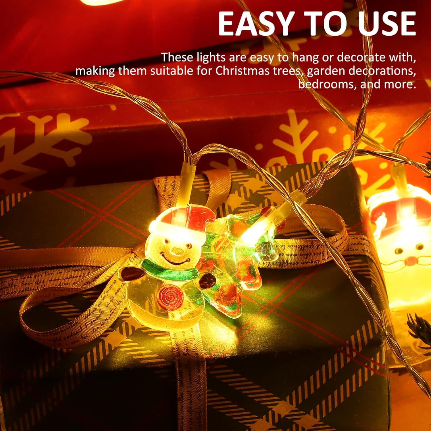 Christmas String Lights,20 Ft 40 Led Snowman Santa String Lights Xmas Tree Lights, Waterproof Fairy Christmas Lights,Bat