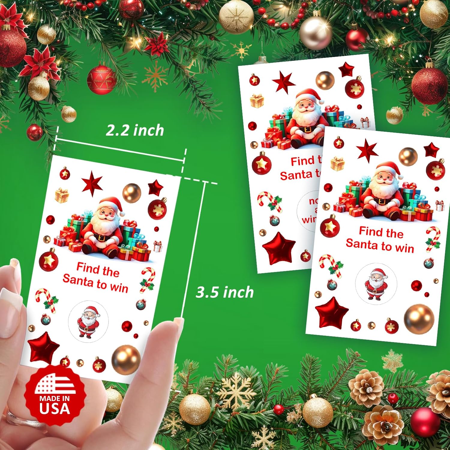 Santas Christmas Party Game Scratch Off, Find The Santa Easy To Play Silly Games, Fun Idea, Ice Breaker Activity. Raffle Cards, Set Of 40 Cards Merry Christmas, Made In Usa