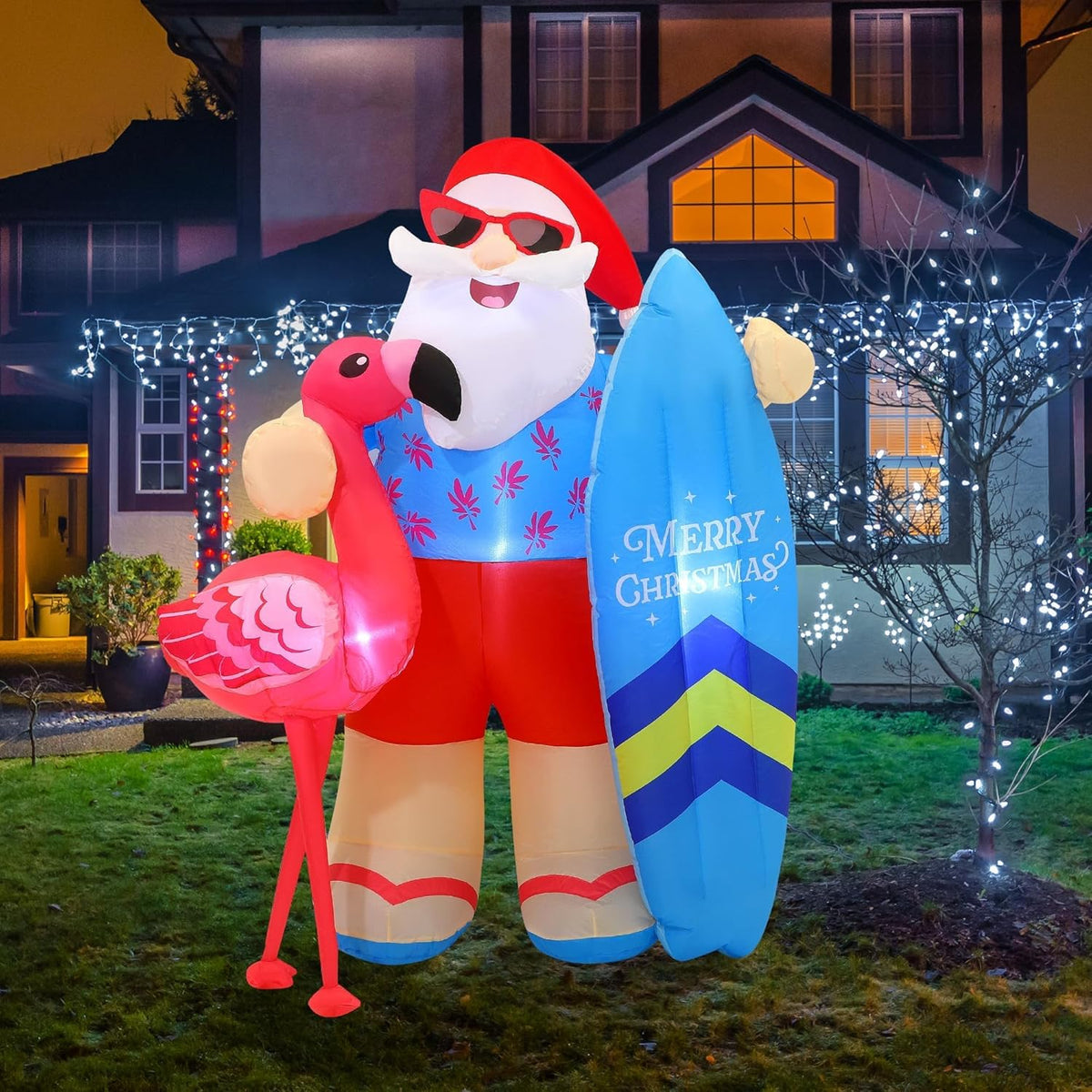 Christmas Inflatable Decorations, 6.5 Ft Santa Claus Decoration Outdoor With Air Blower Led Lights Blow Up Garden Decor