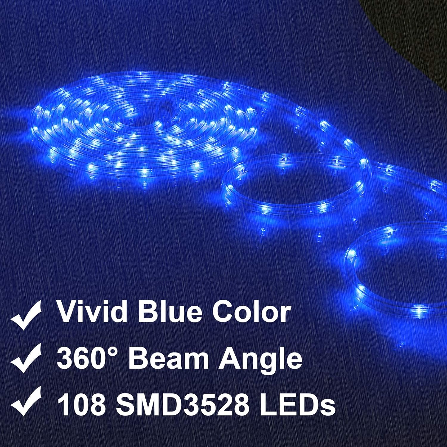 Rope Lights, 16Ft Waterproof Connectable Strip Lighting Blue, Indoor Outdoor Mood Lighting For Home Christmas Holiday Garden Patio Party Decoration