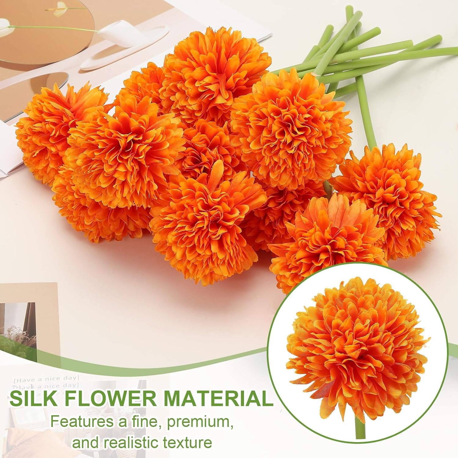 uxcell 12 Pcs Artificial Chrysanthemums Fake Flowers, Faux Silk Artificial Flowers for Outdoors Indoor Wedding Table Centerpiece Home Decor, Orange
