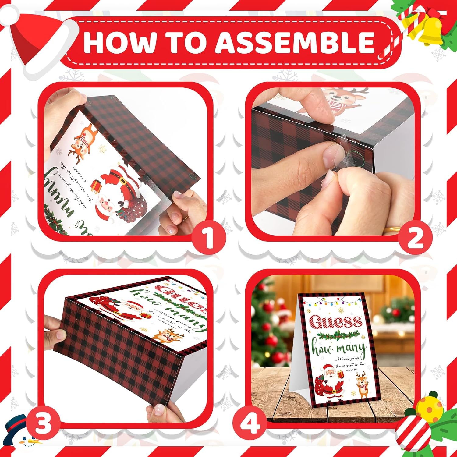 Christmas Games For Family Adults Office Large Groups Party, Xmas Guess How Many Game, Winter Families Classroom Activities With Guesses Cards - 60 Players (Xmas)