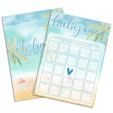 Summer Beach Baby Shower Games, Blue Ocean Baby Shower Decorations, 5X7 In & 25 Pcs Baby Bingo Game Set, Gender Neutral Party Supplies & Favor-A03