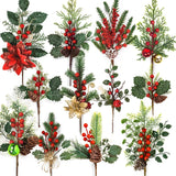 12 Pack Artificial Christmas Floral Picks, Assorted Red Berry Stems Sprays Pine Cones Faux Branches Sprigs Holly Leaves For Xmas Winter Arrangement Wreath Crafts Tree Decor