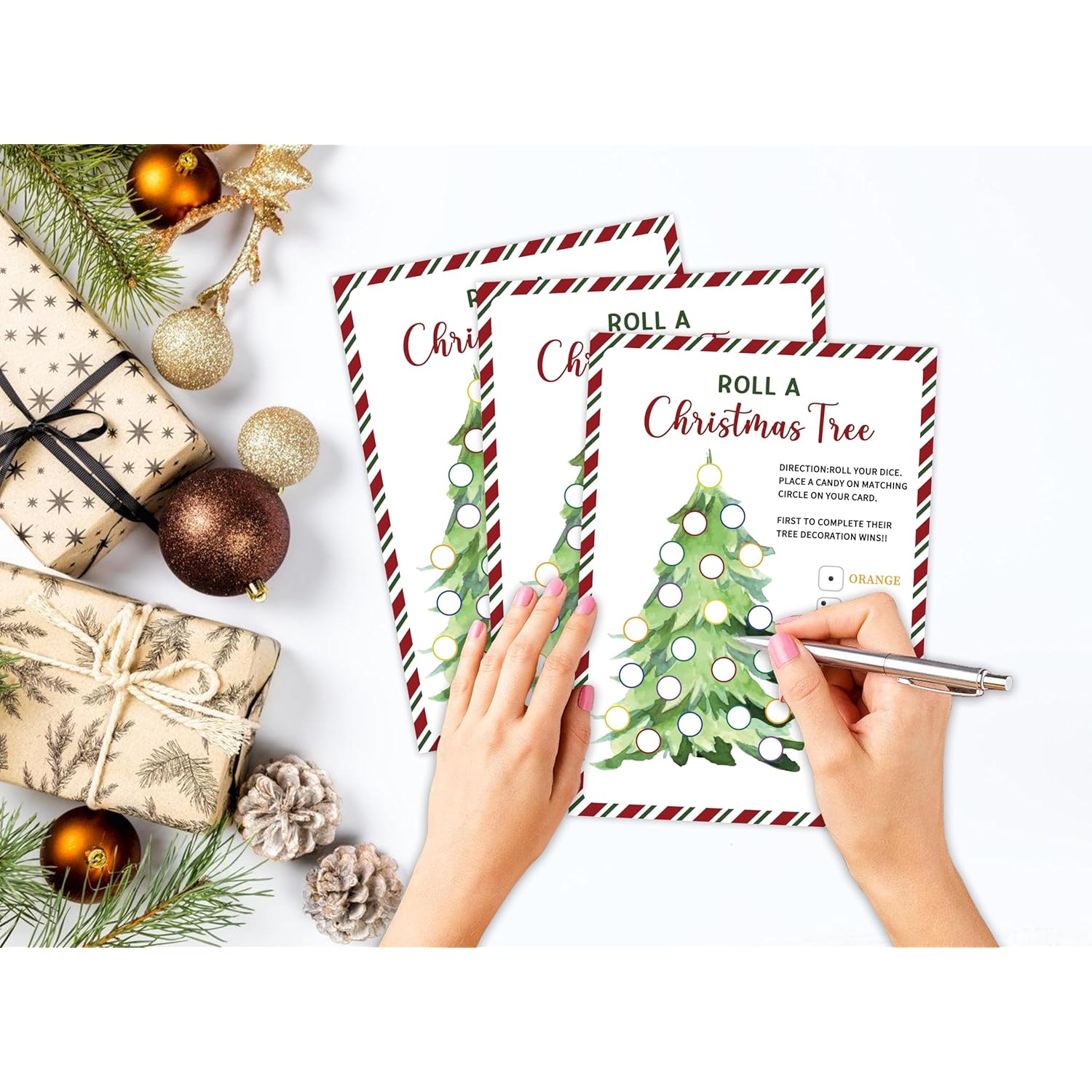 Roll A Christmas Tree Game, Christmas Candy Games, Christmas Party Supplies, For Activities And Family Party Games, Winter Activity, 25 Game Cards-2