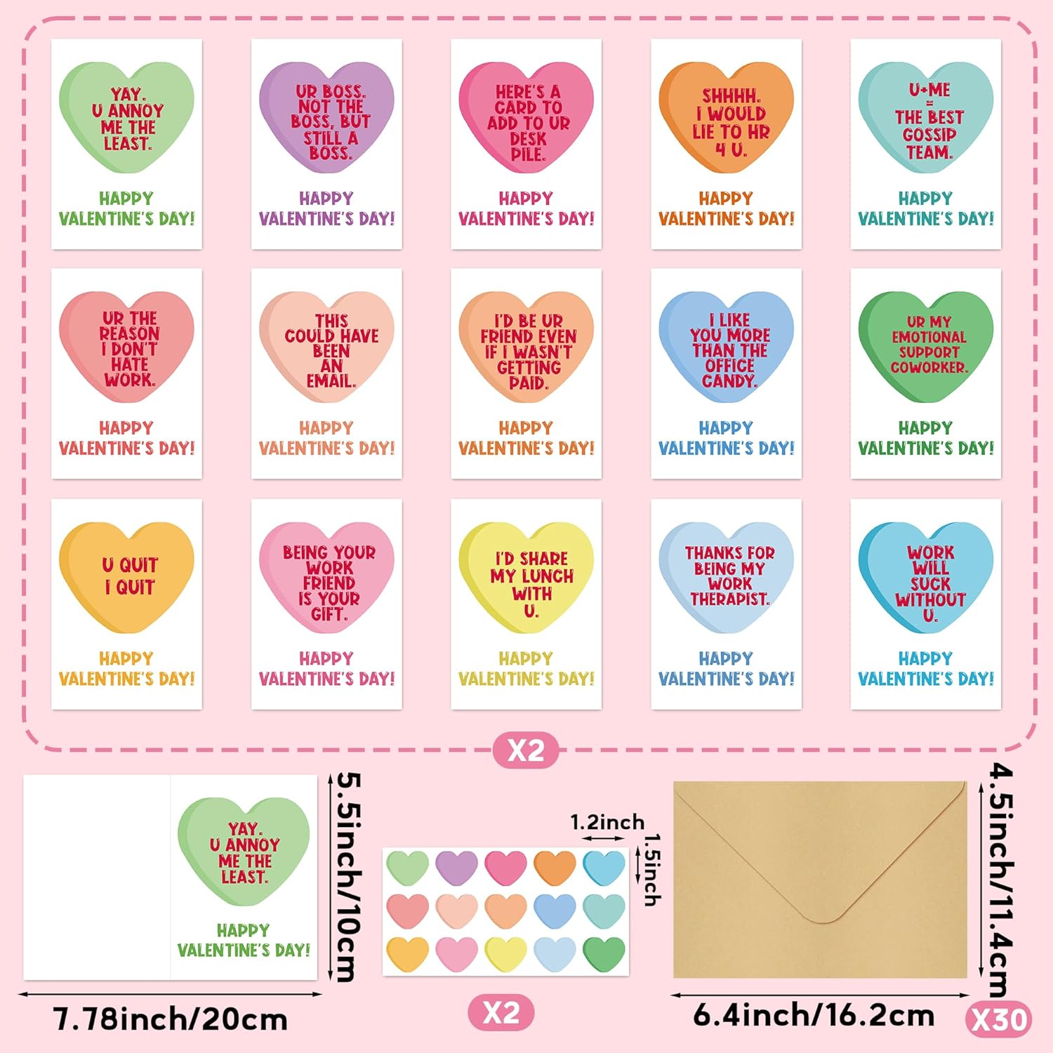Valentine'S Day Funny Card - 30 Sets Humorous Valentines Day Box Greeting Cards With Envelopes And Stickers, Assorted Fun Coworker Note For Friends Colleague Employees Office (6” X 4”)