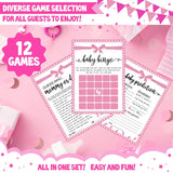 Baby Shower Games For Girl, 12 Baby Shower Games For 50 Guests, Coed Pink Girl Sprinkle Party Prize Gifts Fun Idea Kit Set Bundle