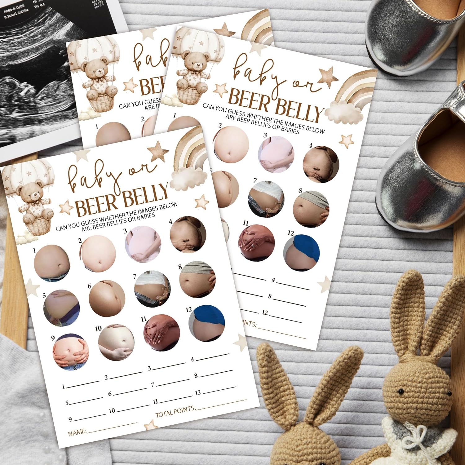 Baby Or Beer Belly Shower Games, 5X7 Inch Brown Bear Card, 25 Gender Neutral With 1 Answer Card, Little Star Gender Reveal Decorations, Infant Party Favor Supplies-B08