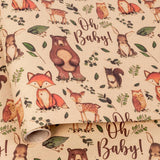 Baby Shower Kraft Wrapping Paper Roll For Kids Boys Girls - Cute Woodland Animals & "Oh Baby" Baby Gift Wrap For Birthday, Holiday, Baby Shower, Summer Party Favor - 17 In X 20 Ft(Total 28.5Sq.Ft)