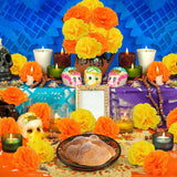 Artificial Marigold Flowers - 50 Pcs Halloween Decoration Orange Marigold Head Silk Fake Paper Flowers Garland Dia De Los Muertos Decor For Festival Backdrop (Orange)