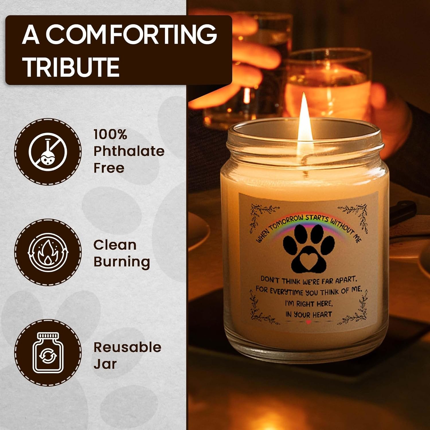 Memorial Gifts For Loss Of Dog, Pet Loss Gifts, Sympathy Candle For Cats Dog Passing Away, Rainbow Bridge, Bereavement Remembrance Grief Condolence For Pet Lovers Lavender Scented Soy Wax Candle