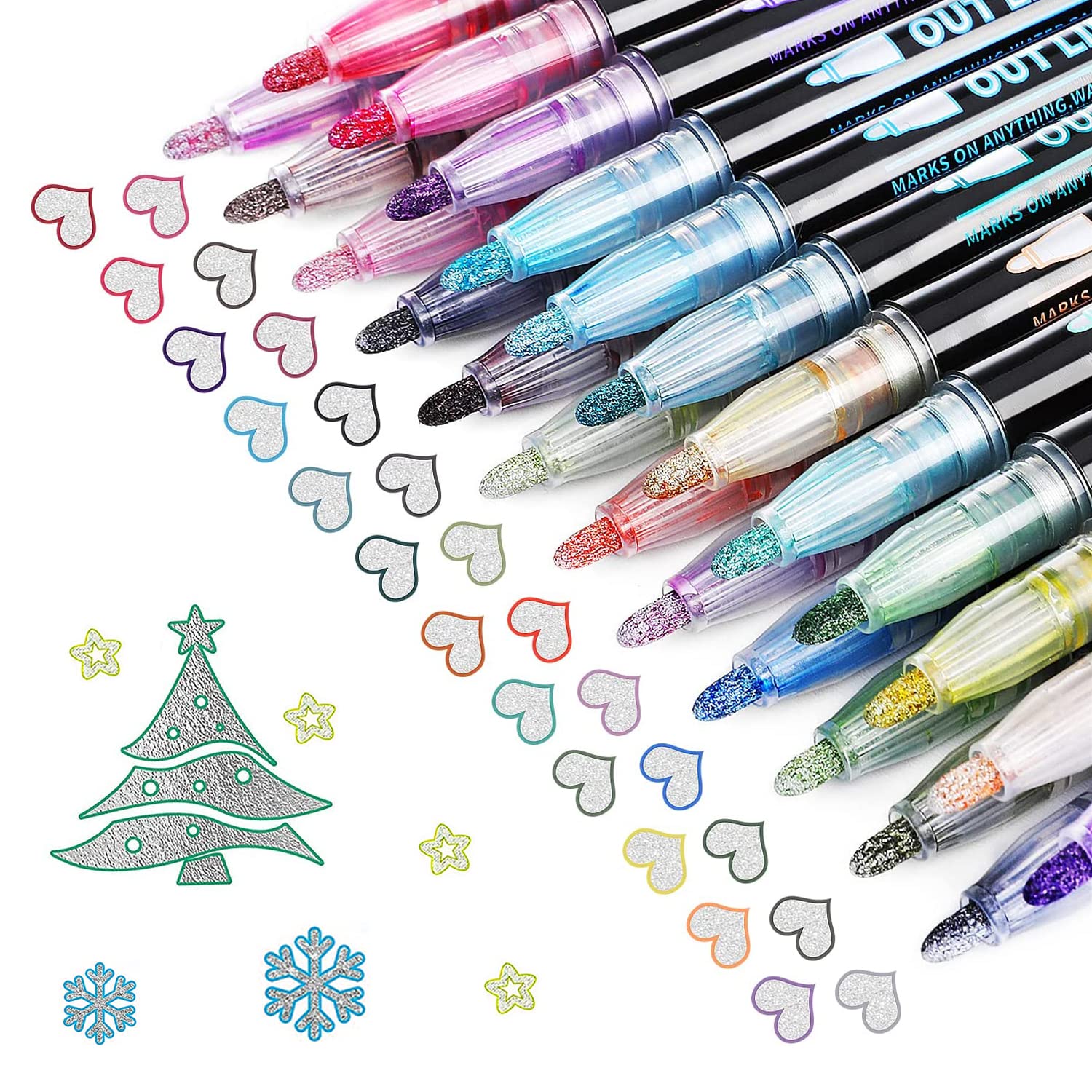 Teen Girl Gifts Trendy Stuff,24 Colors Outline Markers,Glitter Markers Outline Pens For Christmas Greeting Cards, Diy Art Crafts