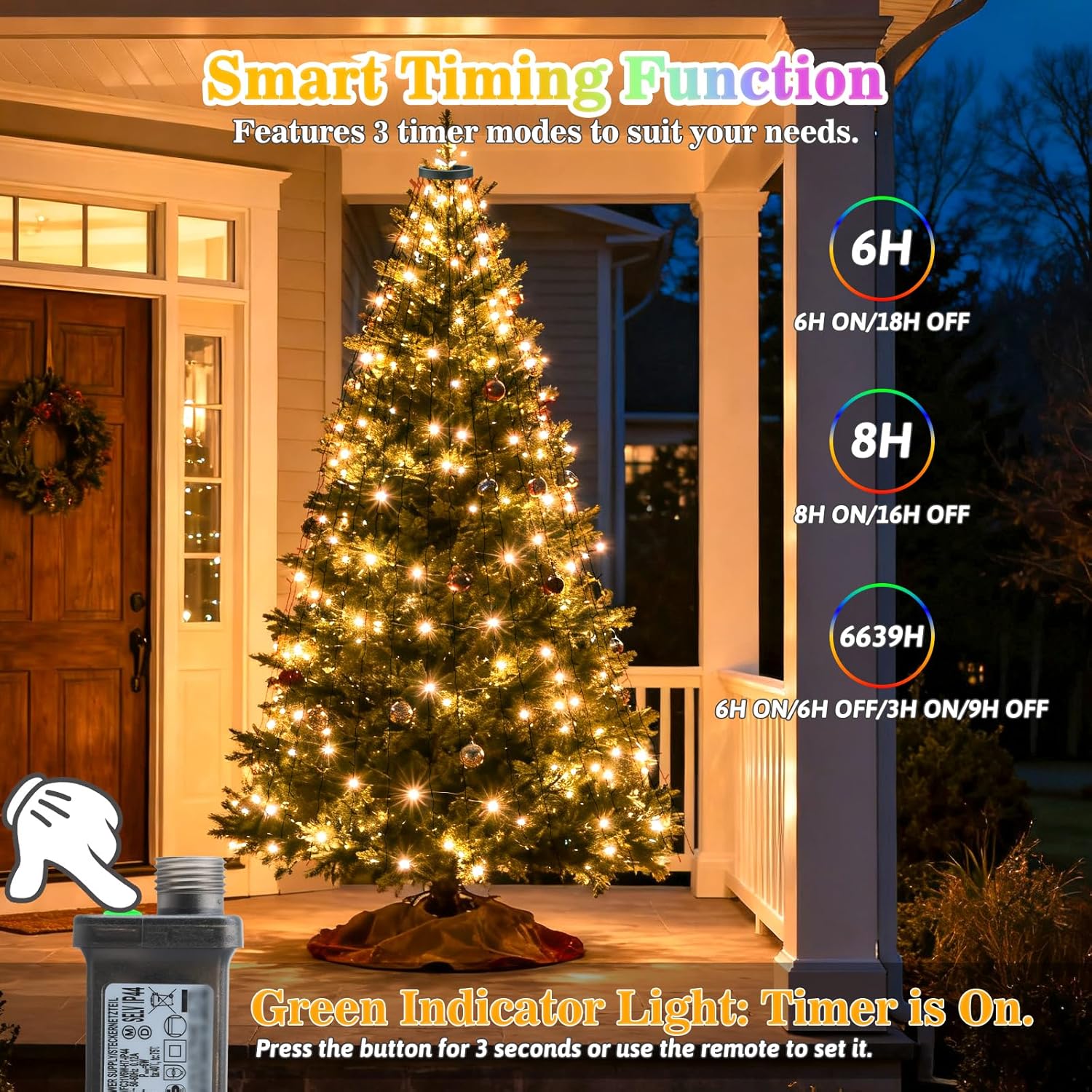 Christmas Tree Lights With Remote, 6.5Ft 400Led Christmas Lights16 Lines Color Changing Warm White & Cool White 11 Modes