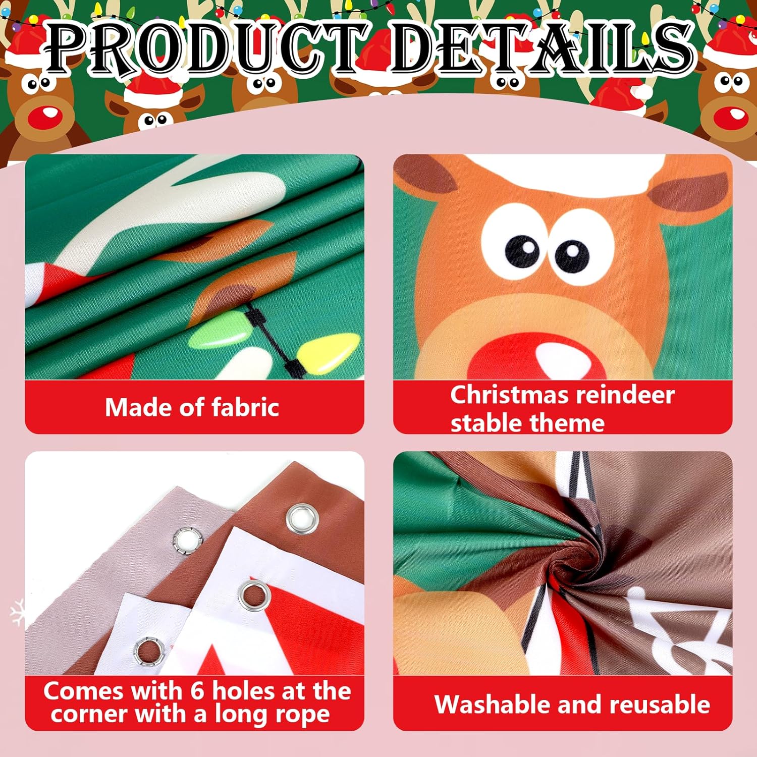 Christmas Backdrop Decorations Reindeer Stable Background Sign Xmas Elk Banner Merry Christmas Photo Background For Winter Holiday Birthday Home Party Indoor Outdoor Supply Window Door Decor