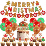 Gingerbread Man Christmas Birthday Party Decorations - Christmas Party Decorations Merry Birthday Banner Gingerbread House Cake Topper Red Green Brown Latex Balloons For Holiday Baby Shower Decor