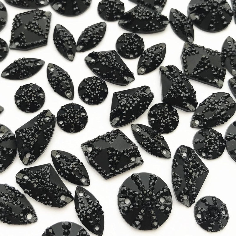 120Pcs Amazing Different Sizes All Stars Faceted Mirror Black Gems Beads Rhine