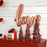 3 Pcs Valentine'S Day Table Rattan Trees-Valentine'S Table Rattan Trees With Berries, Red Pink White Heart Centerpieces Decorations For Wedding Anniversary Party, Romantic Home Decor