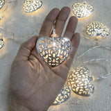 Hollow Heart Shape String Lights - Metal Geometric Led Fairy Lights Battery Powered For Indoor Decoration - Holiday, Chr