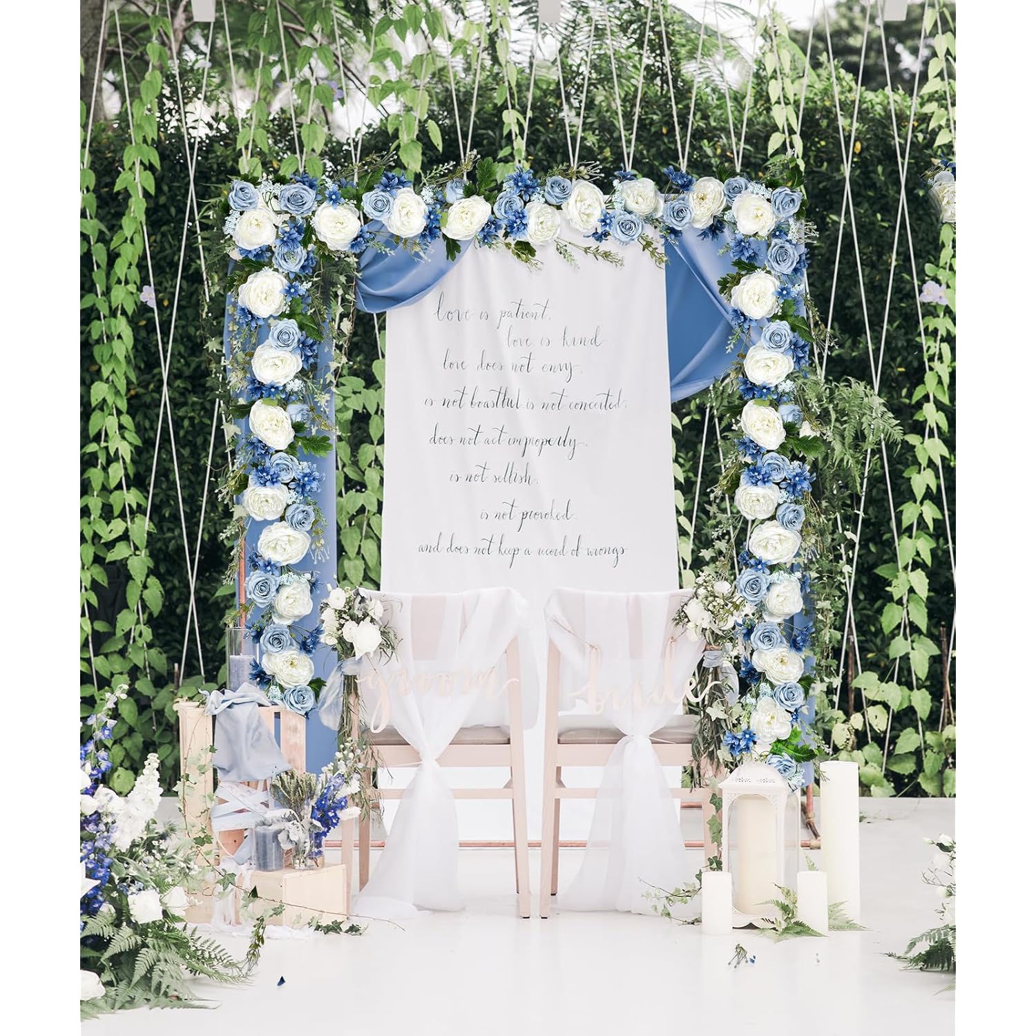 2 Pack Artificial Peony Flower Garland - 6Ft Silk Peony Red Flower Garland Arch Flower Vine For Wedding Party Table Decoration(Blue And White)