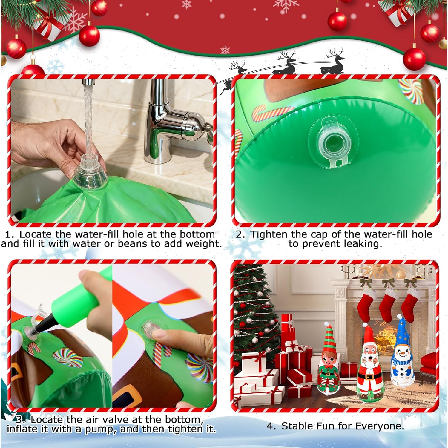 Christmas Games Gifts For Kids & Family, Christmas Inflatable Ring Toss Game Set, Roly-Poly Santa, Snowman & Elf Toys, Office Party Favors Supplies Stocking Stuffers, Xmas Indoor Outdoor Carnival