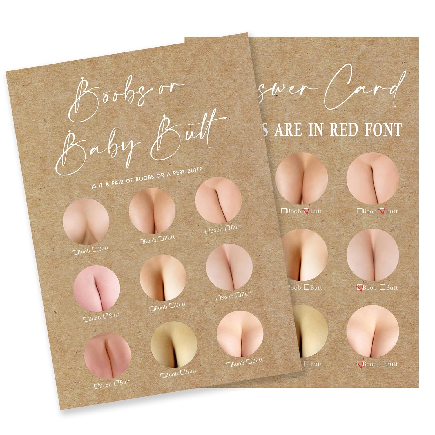 Kraft Paper Baby Shower Game, 30 Minimalism Boobs Or Baby Butt Game Cards With 1 Answer Card, For Baby Boy Or Girl, Gender Reveal, Baby Shower Game Activity, Party Favors And Decorations-19
