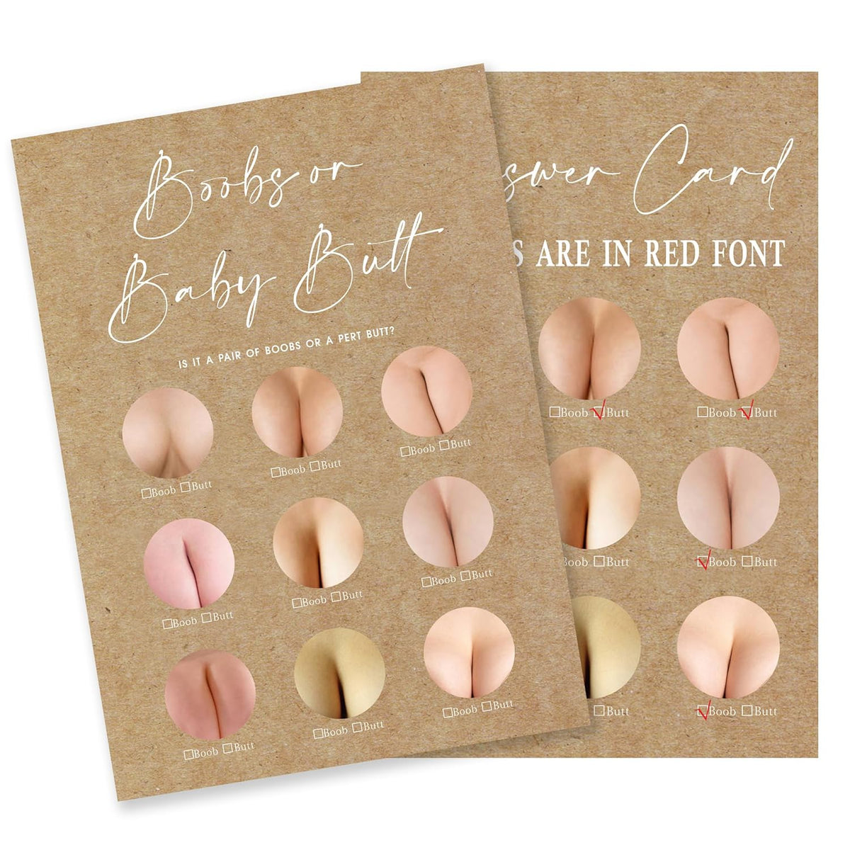 Kraft Paper Baby Shower Game, 30 Minimalism Boobs Or Baby Butt Game Cards With 1 Answer Card, For Baby Boy Or Girl, Gender Reveal, Baby Shower Game Activity, Party Favors And Decorations-19