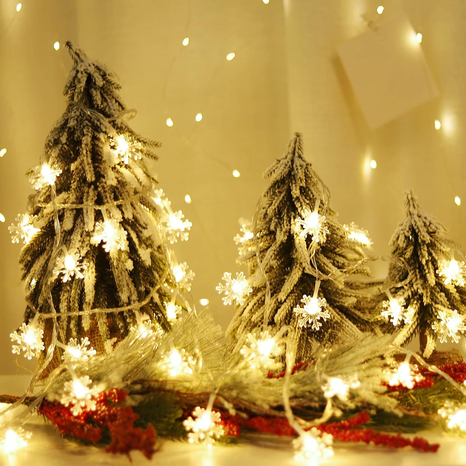 Christmas Lights, Snowflake String Lights,Fairy Lights9.8Ft,20Led,Battery Operated,Extendable For Indoor Outdoor, Holida