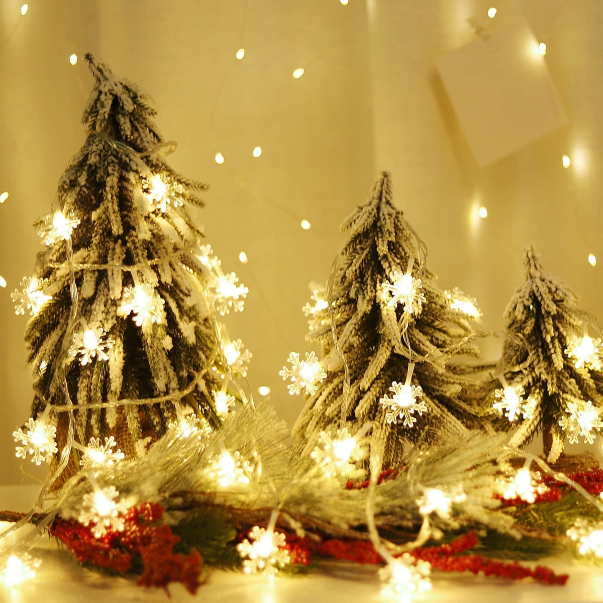 Christmas Lights, Snowflake String Lights,Fairy Lights9.8Ft,20Led,Battery Operated,Extendable For Indoor Outdoor, Holida