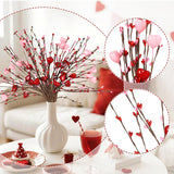 6 Pieces Artificial Berry Flower Stems Heart Shaped Berry Picks Valentines Day Gifts For Valentines Day Wedding Home Decor (Red)