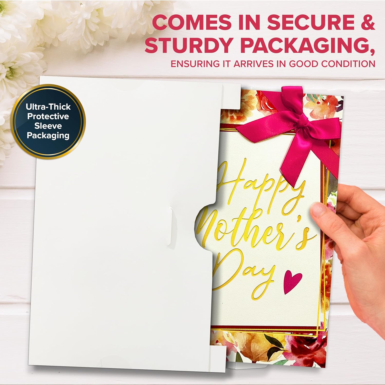 Gold Foiled And Textured 5X8In Individual Happy Mothers Day Card Set With Ribbon And Floral Designs, Happy Mother'S Day Card With Envelope And Stickers, With Printed Message Inside