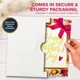 Gold Foiled And Textured 5X8In Individual Happy Mothers Day Card Set With Ribbon And Floral Designs, Happy Mother'S Day Card With Envelope And Stickers, With Printed Message Inside