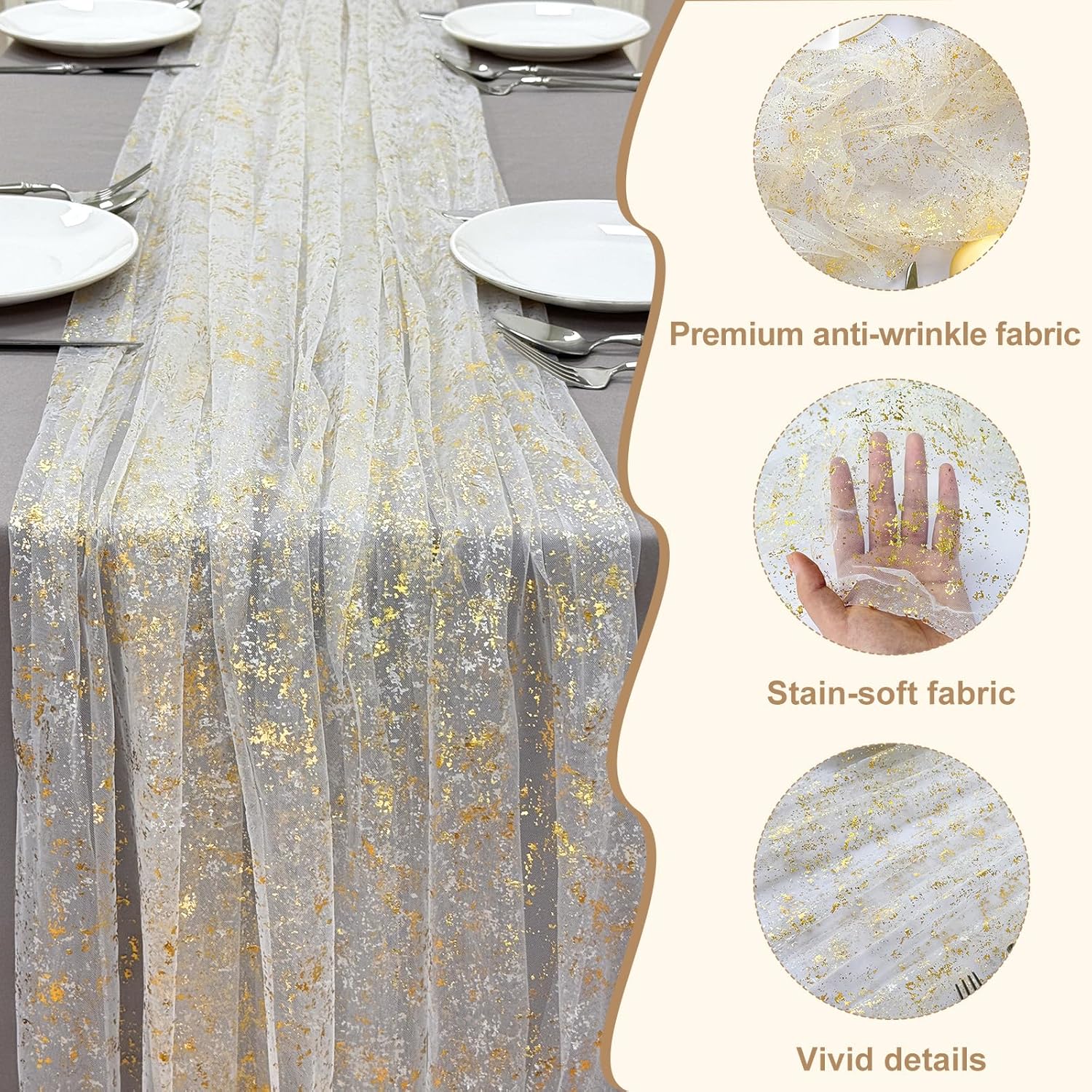 10Ft Gold Table Runner, Gold Foil Glitter Sheer Sequin Table Runners 120 Inches Long, Wedding Centerpiece Table Decorations For Party Supplies Birthday Bridal Baby Shower Christmas Home Decor