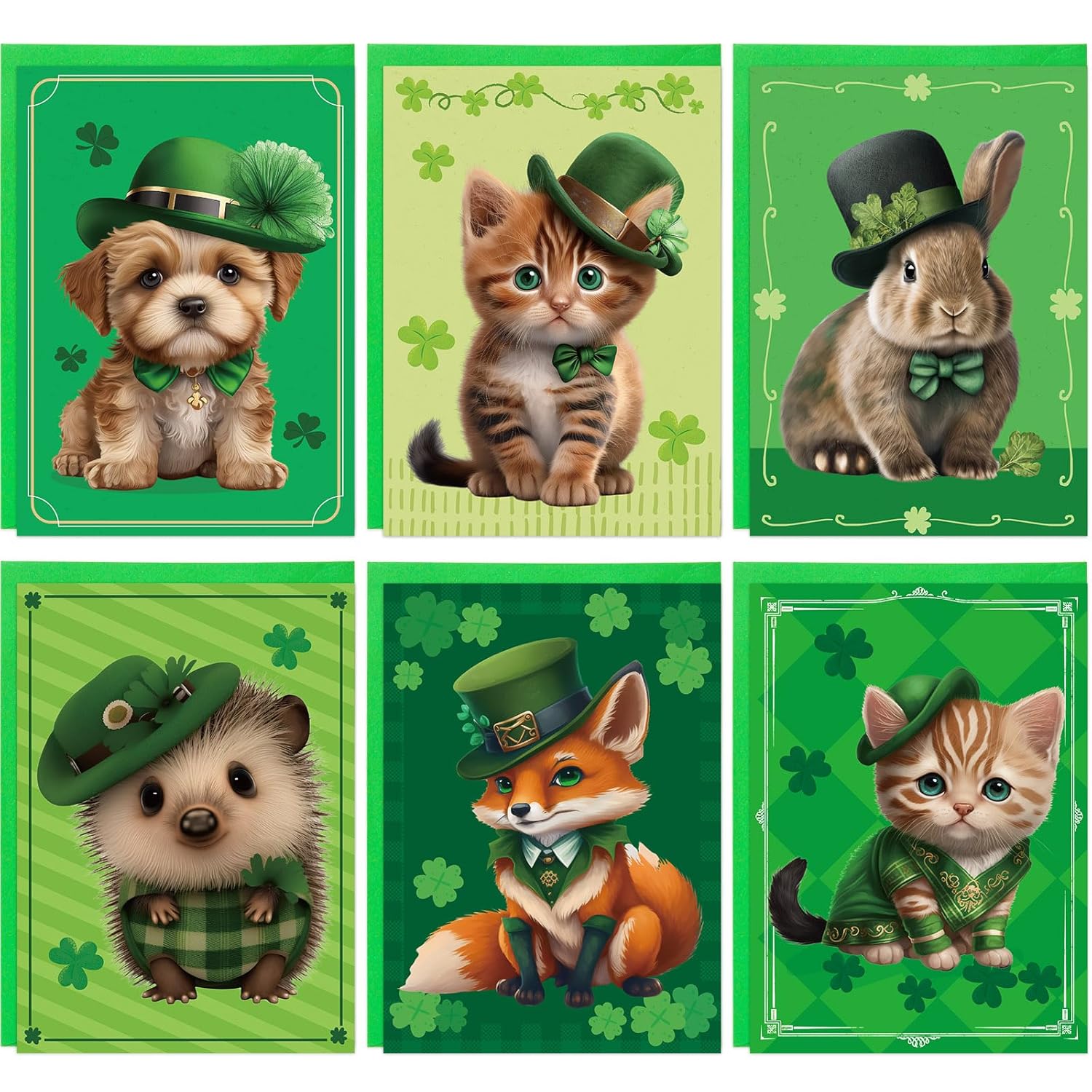 Treasure Cove St. Patrick's Day Card Set with Envelopes Green Greeting Cards Animal Design 24Pcs