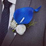 Calla Lily Wrist Flower,Set Of 6, Bridesmaid Wedding Party Wrist Flower,Bridal Flower Used For Dance Parties?Groom And Groomsman, Corsage (6 Royal Blue Corsage)