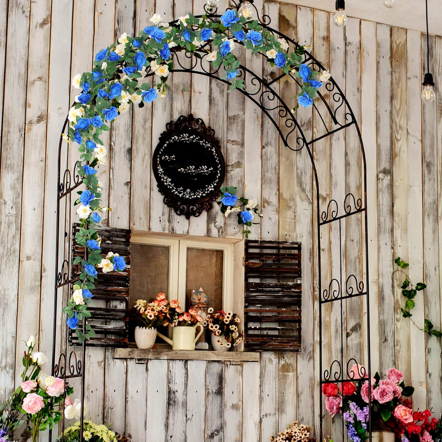 Artificial Rose Garlands Rose Vines Leaves Banners Hanging Fake Floral Garland Flower Vine For Wedding Arch Ceremony Home Garden Outdoor Party Wall Decorations, 14.4 Ft(Royal Blue,2 Pieces)