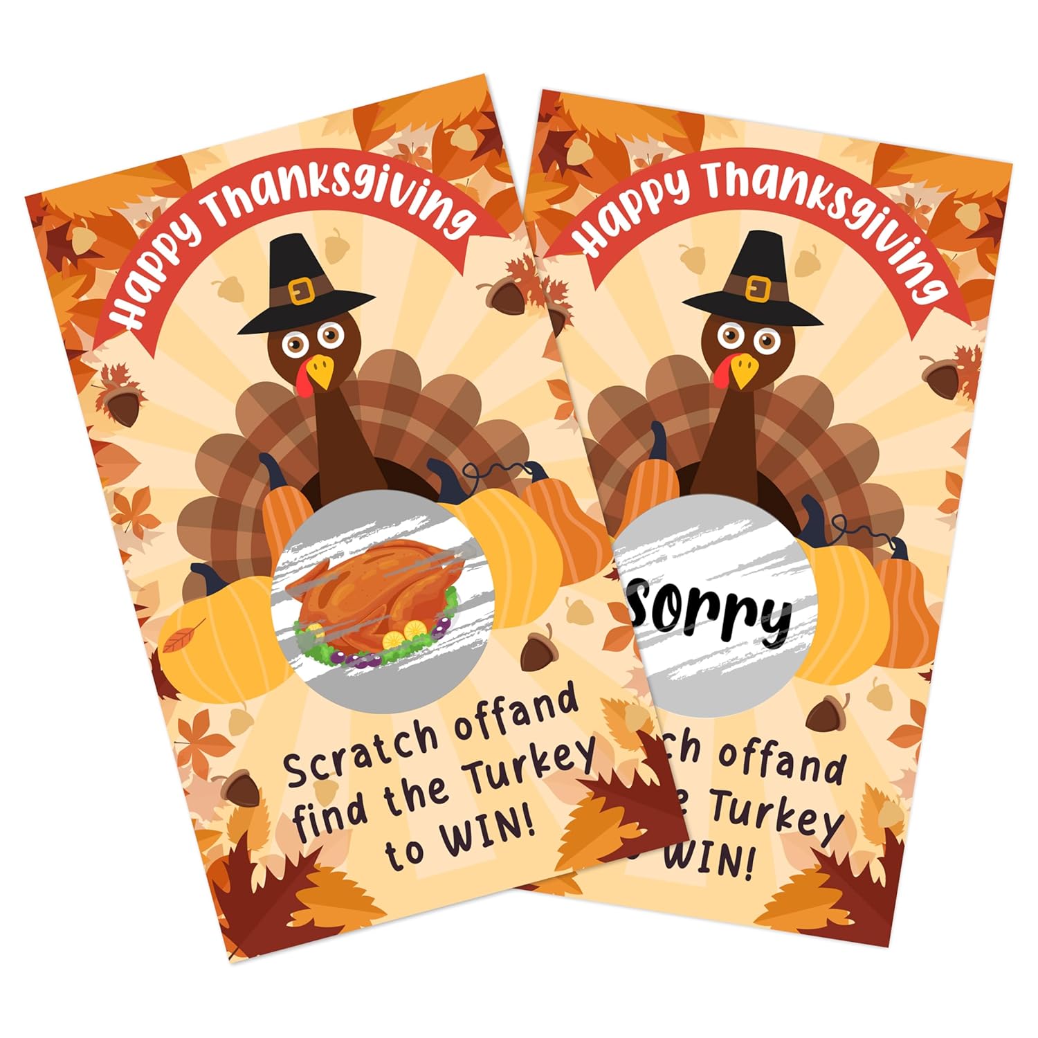 Thanksgiving Scratch Off Cards, 50 Pcs Turkey Scratch Off Tickets, Fall Harvest Party Game Cards For Adults Family Groups Supplies Classroom Activities - A02