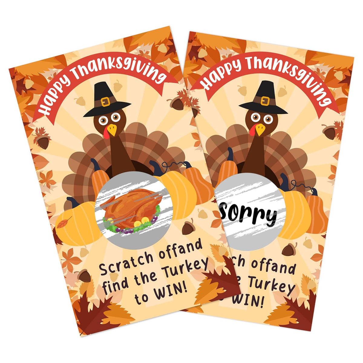 Thanksgiving Scratch Off Cards, 50 Pcs Turkey Scratch Off Tickets, Fall Harvest Party Game Cards For Adults Family Groups Supplies Classroom Activities - A02