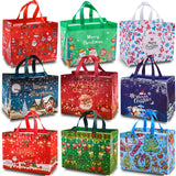 9Pcs Christmas Gift Bags, Christmas Tote Bags With Handles, Reusable Non-Woven Shopping Bags For Xmas Gifts Wrapping Holiday Party Supplies, 12.8"×9.8"×6.7"